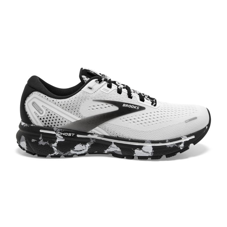 Brooks Ghost 14 Cushioned Road Running Shoes - Women's - White/Grey/Black (09263-UWPE)